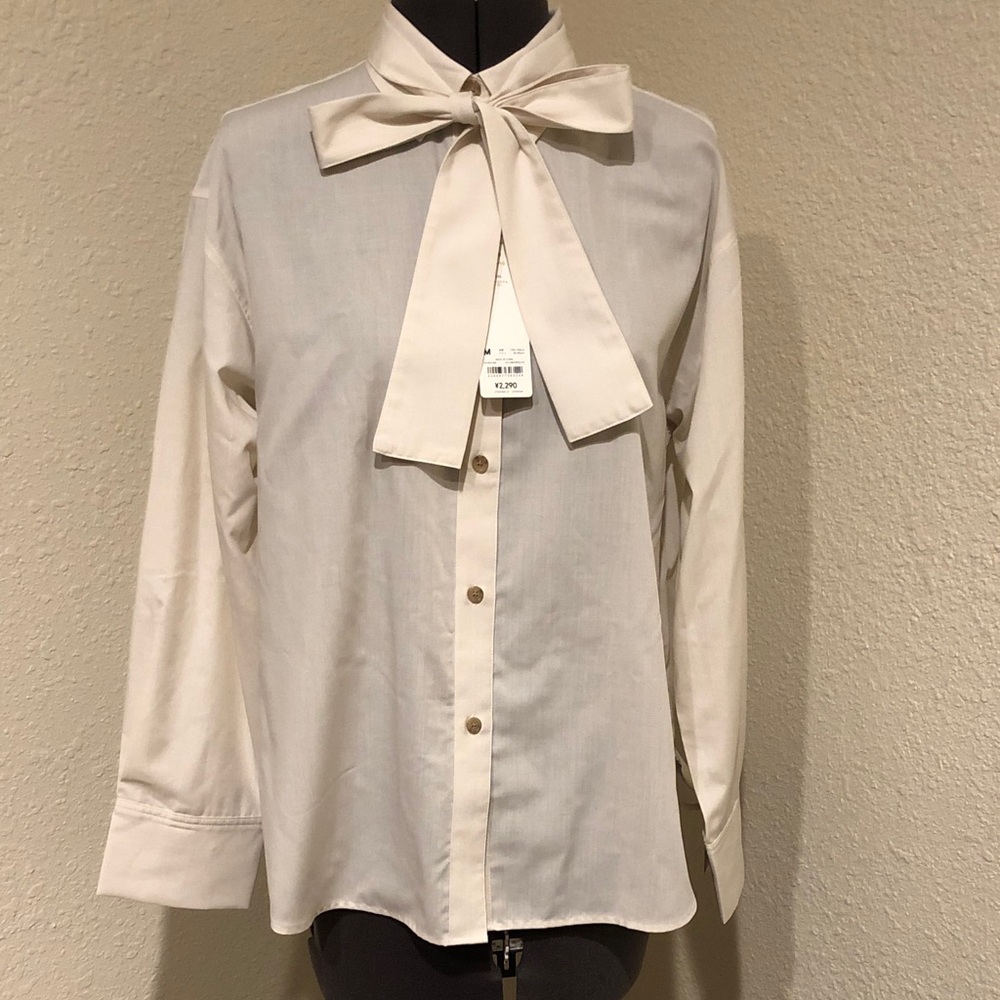 Elegant Cream Bow Tie Blouse - Picture 1 of 16